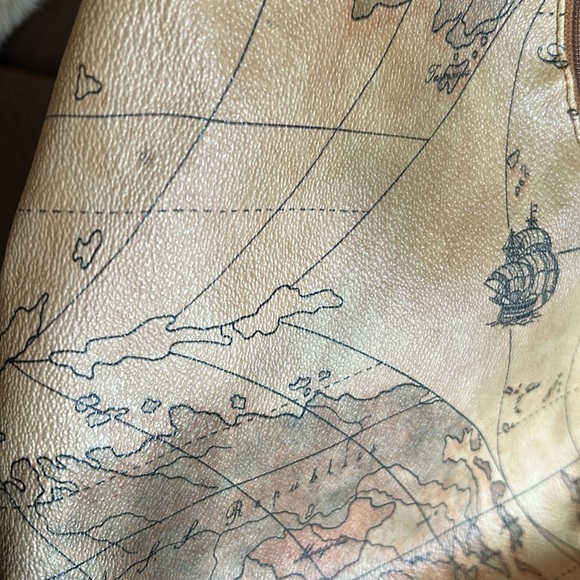 Vintage 90s Antique World Map Backpack Faux Leather 5 Pockets Tan Brown - Picture 15 of 15